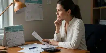 Person reviewing 2025 IRS tax forms with calculator