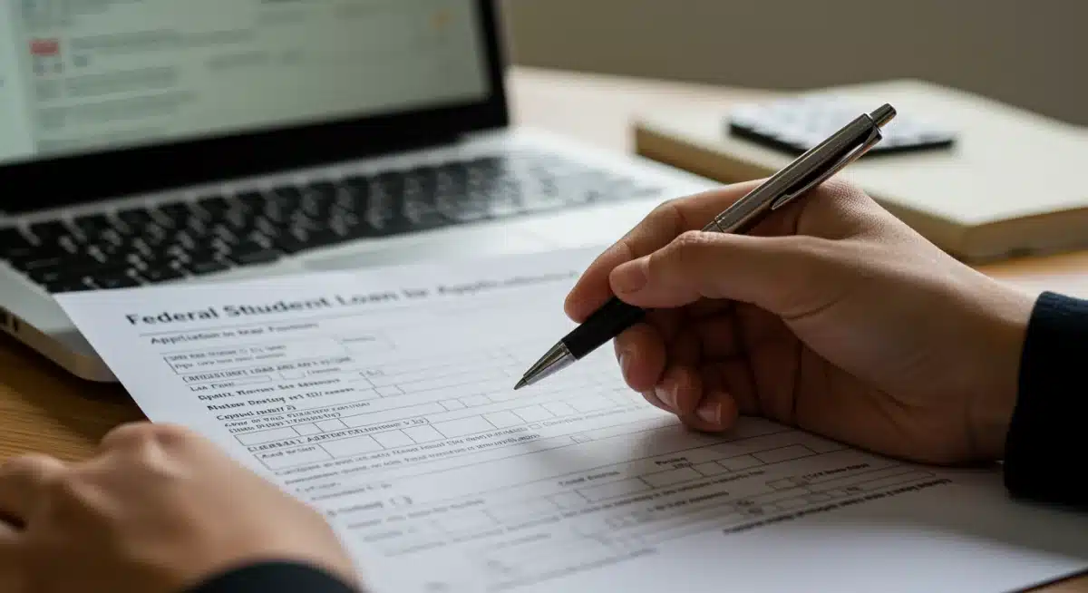Filling out federal student loan forgiveness application form