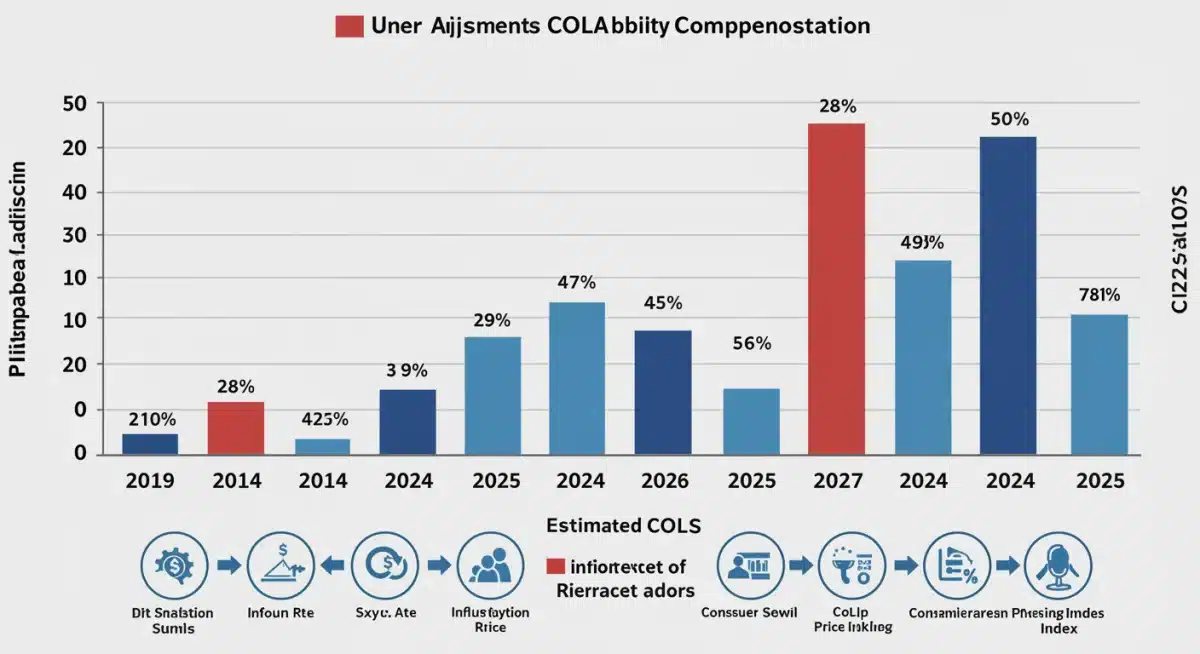 Infographic showing historical COLA trends and 2025 projection for veterans