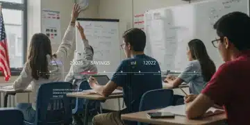 Accelerated Learning Paths: College Credits in High School by 2026 High school students earning college credits through accelerated learning paths in 2026, symbolizing financial savings.
