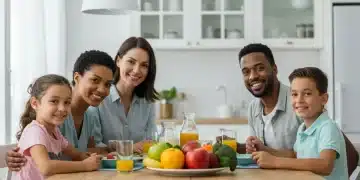 Family enjoying a healthy meal, symbolizing food security and SNAP benefits.