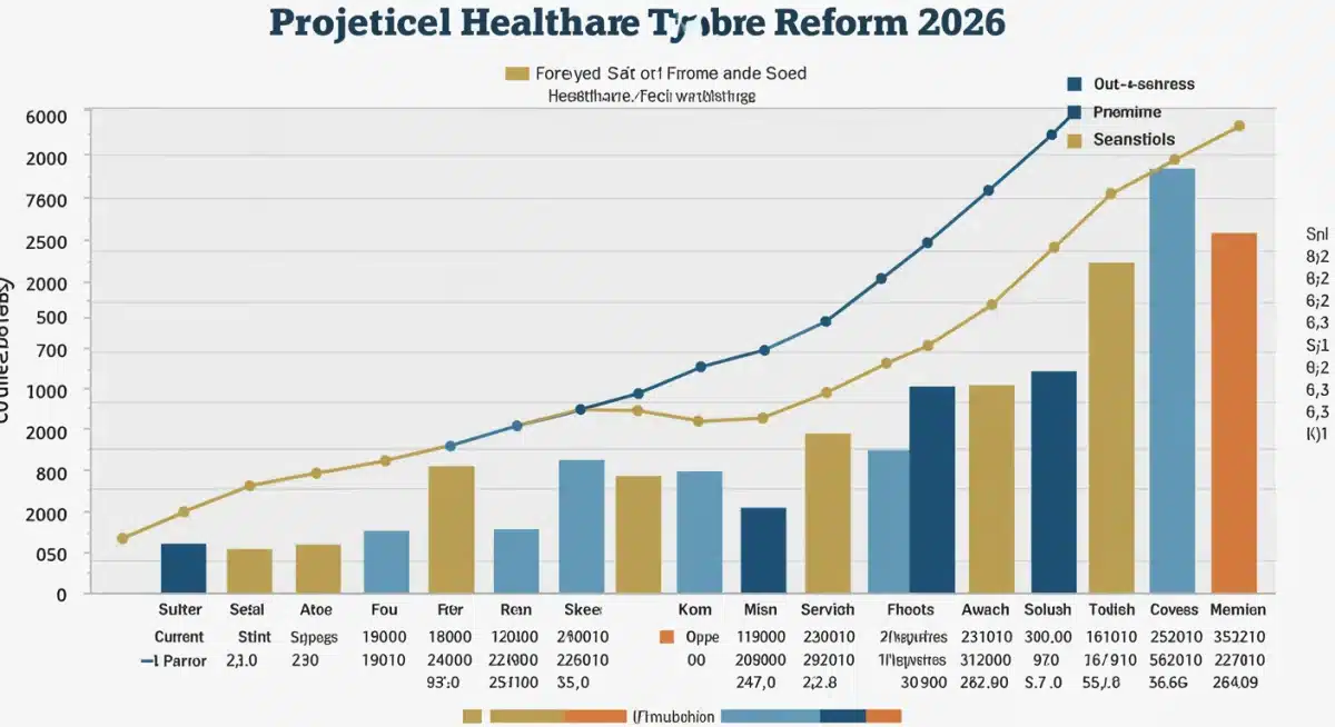 Infographic showing projected changes in healthcare spending and insurance coverage