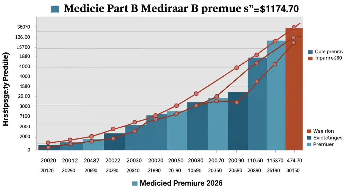Chart illustrating historical and projected Medicare Part B premium trends, including the 2026 estimate