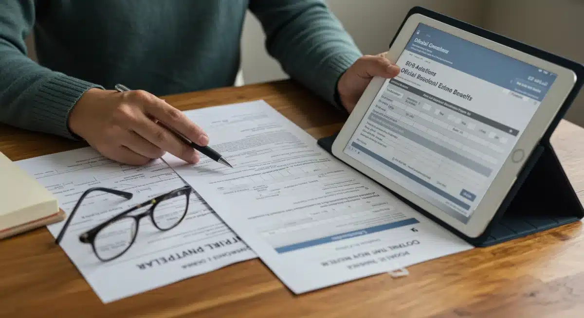 Individual reviewing federal SNAP benefit documents on a tablet.