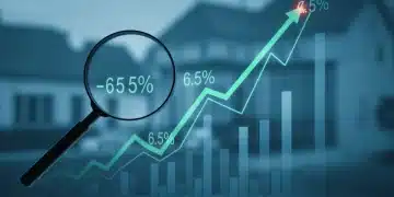 Financial graph showing rising interest rates, 6.5% federal funds rate impact