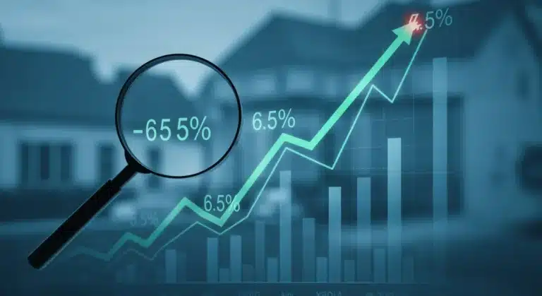 Financial graph showing rising interest rates, 6.5% federal funds rate impact