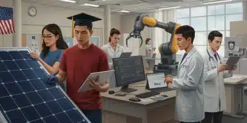 2026 graduates learning in-demand vocational skills like solar panel installation, coding, robotics, data analysis, and healthcare support in a modern USA training center.