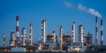 Modern industrial facility with advanced carbon capture technology against a clean sky, symbolizing new EPA regulations.