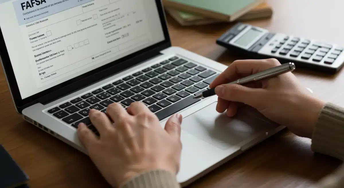 Student meticulously completing the FAFSA form on a laptop.