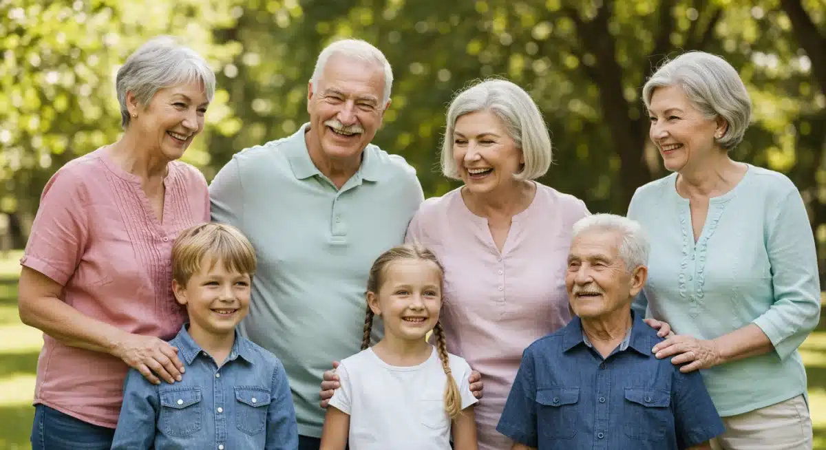 Multi-generational family enjoying time together, symbolizing long-term health and financial well-being.