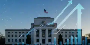 Federal Reserve building with economic data overlay, symbolizing future rate adjustments