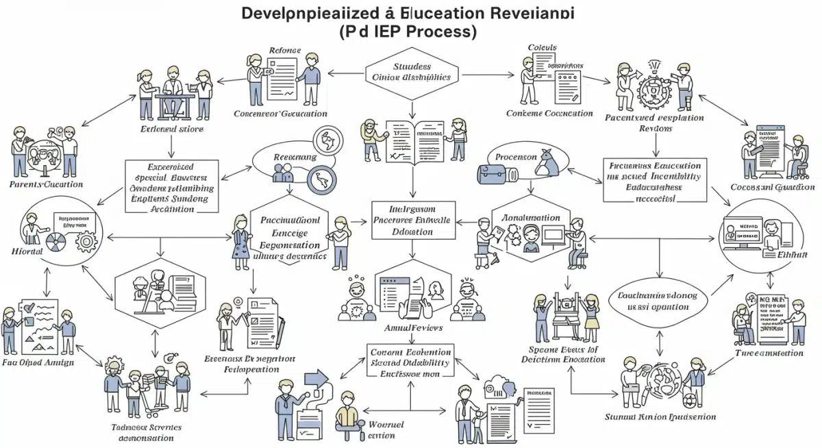 IEP development flowchart showing collaboration and legal compliance for special education.