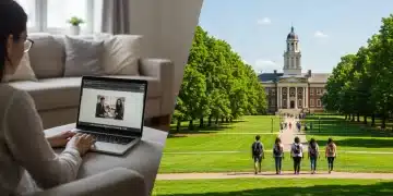 Students comparing online learning with traditional campus experience for 2026