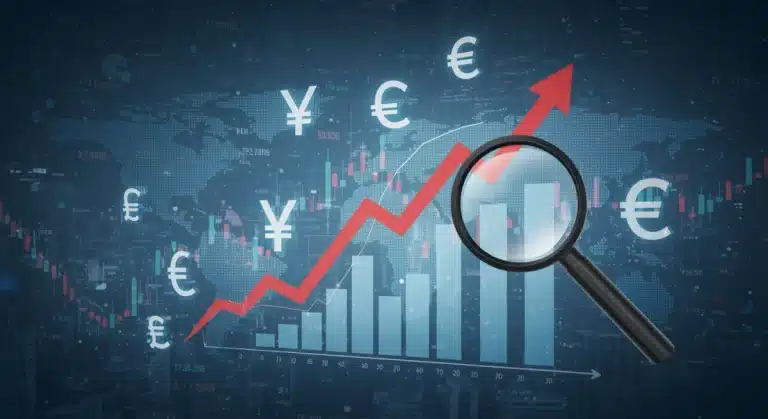 Financial chart with rising interest rates and investment instruments, symbolizing future economic shifts.