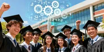 High school seniors celebrating STEM scholarship success.