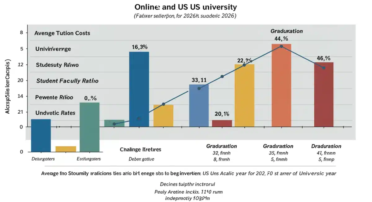 Infographic comparing tuition, ratios, and graduation rates of online vs. traditional universities for 2026
