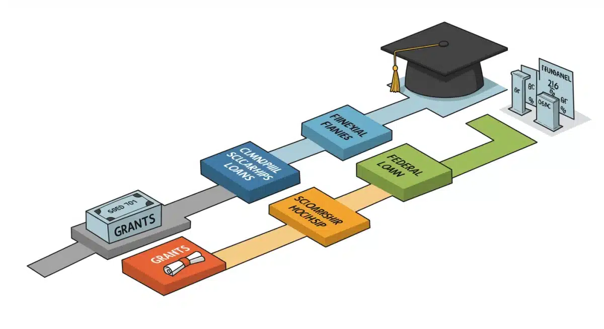 Visualizing various federal student aid options: grants, scholarships, and loans.