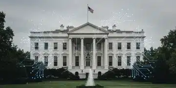 White House with digital AI overlay representing national strategy