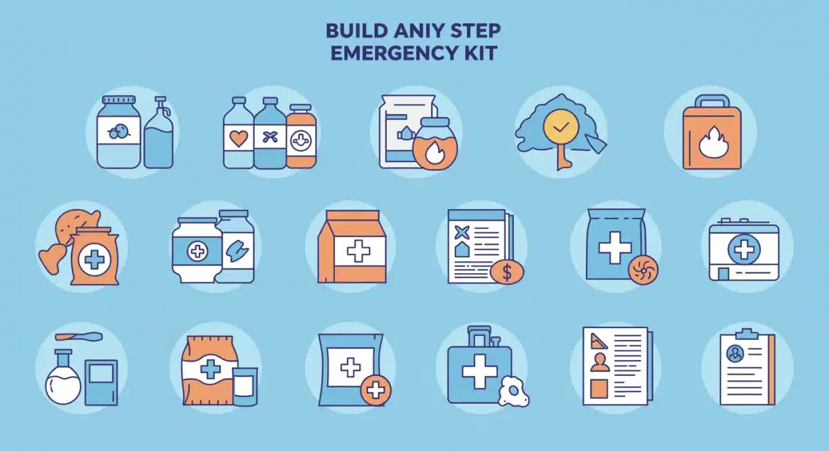 Infographic displaying essential items for an emergency kit.