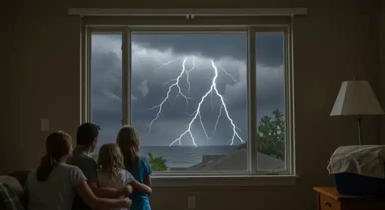 Family prepared for hurricane season, safe in their home.
