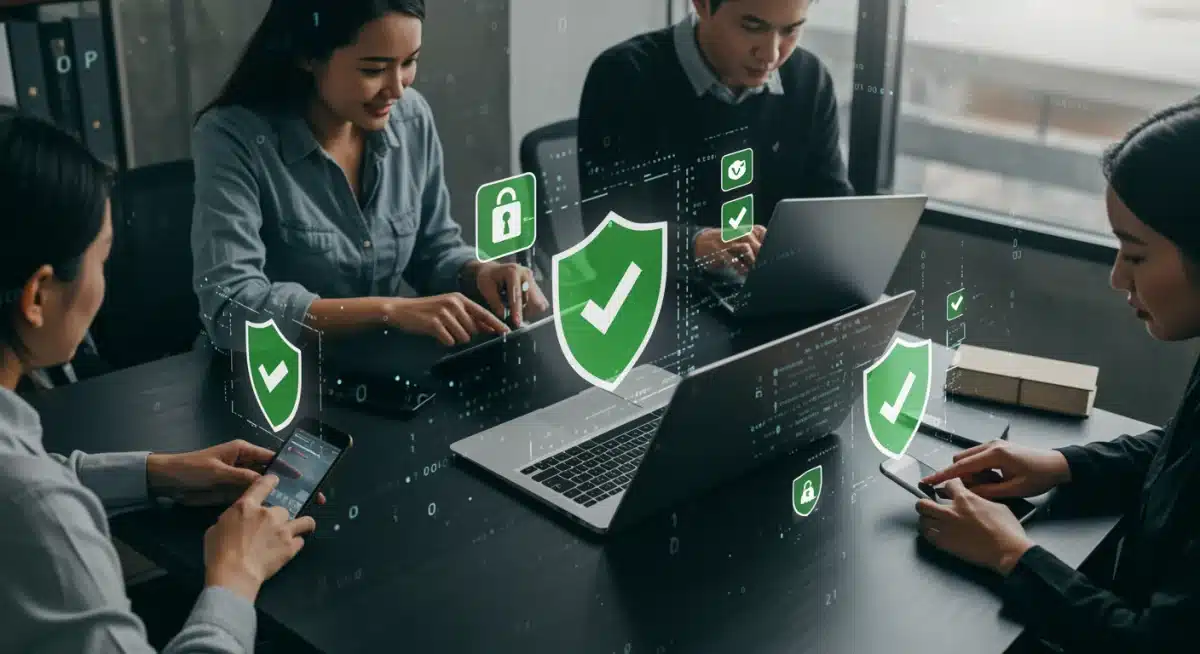 Consumers using secure digital devices, symbolizing data protection and trust.