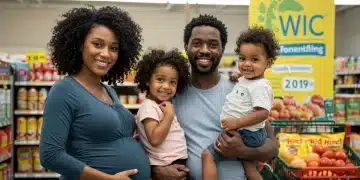 A happy diverse family benefiting from WIC, symbolizing healthy eating and community support.