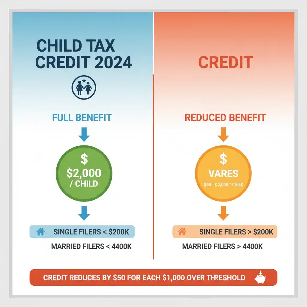Infographic showing Child Tax Credit income thresholds and benefits