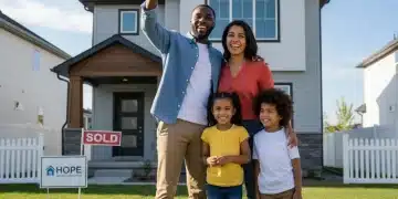 Happy family in front of a new home, representing successful Section 8 housing assistance.