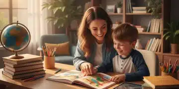 Parent and child happily learning together at home, symbolizing effective parental involvement strategies.