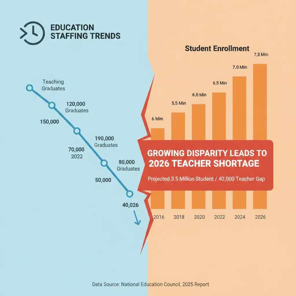 Graph illustrating the widening gap between teacher supply and demand in US schools.