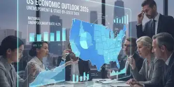 People analyzing 2026 state unemployment benefit data on a digital screen