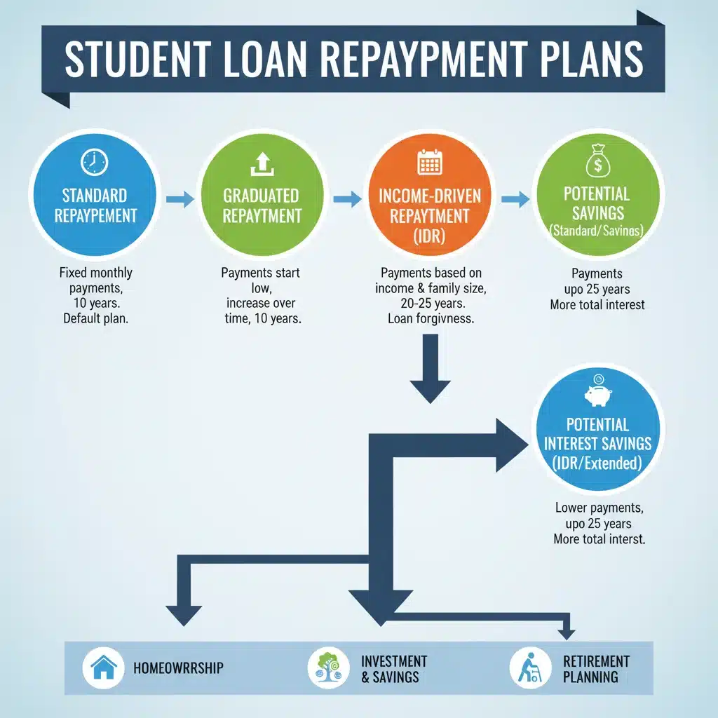 Infographic showing student loan repayment plans and interest savings