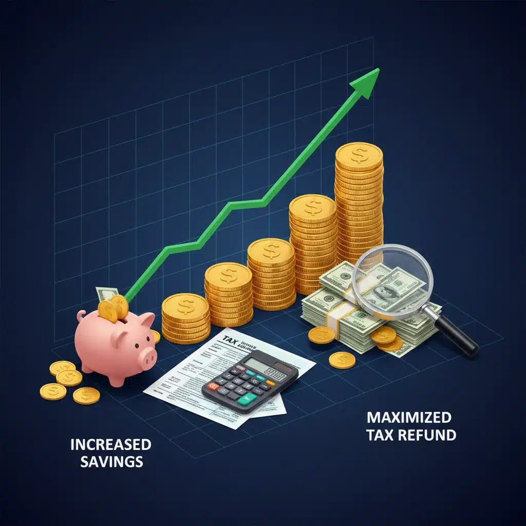 Financial chart showing tax savings and maximized refunds