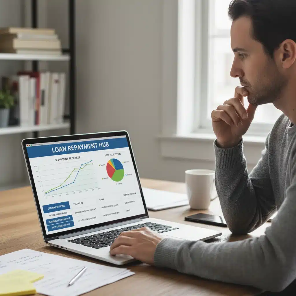 Person managing student loan repayment plan on laptop