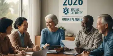 Seniors reviewing Social Security documents for 2026, planning retirement finances.