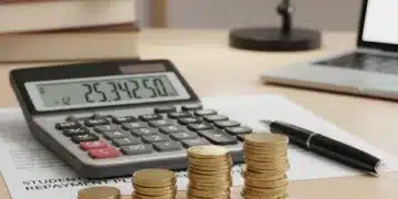 Financial tools for student loan planning, calculator and coins