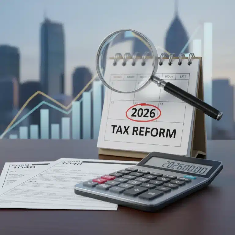 Tax documents and calculator with 2026 calendar for high-net-worth tax planning