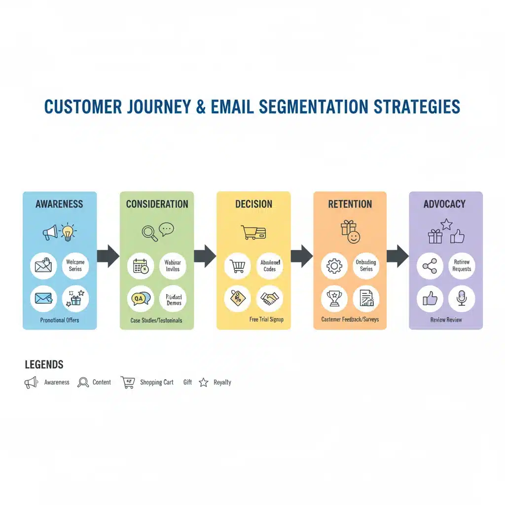 Customer journey stages and corresponding SaaS email segmentation strategies