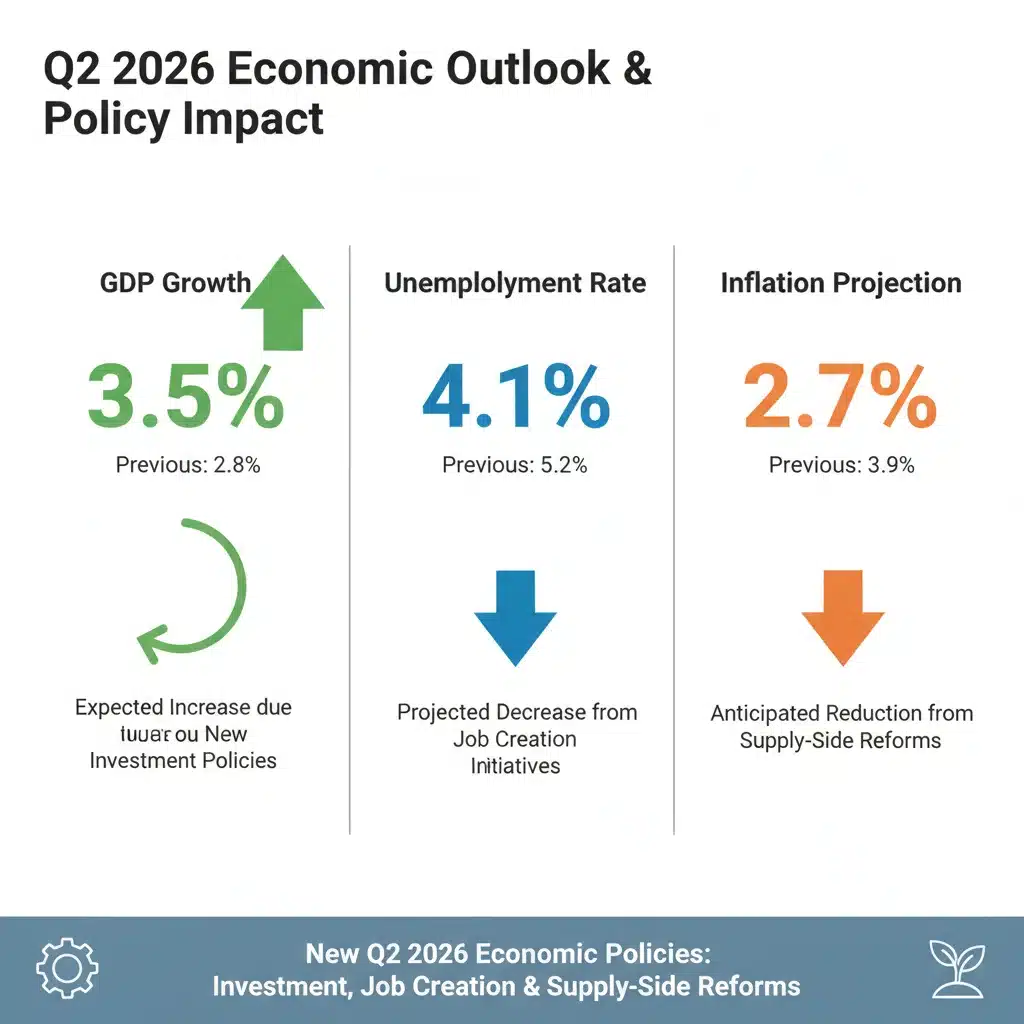 Infographic displaying Q2 2026 economic projections and policy impact.