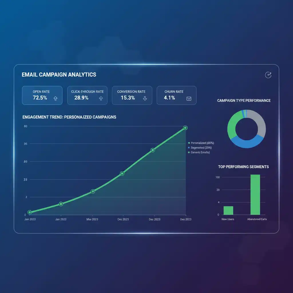 Email marketing analytics dashboard showing improved engagement and conversions from segmentation