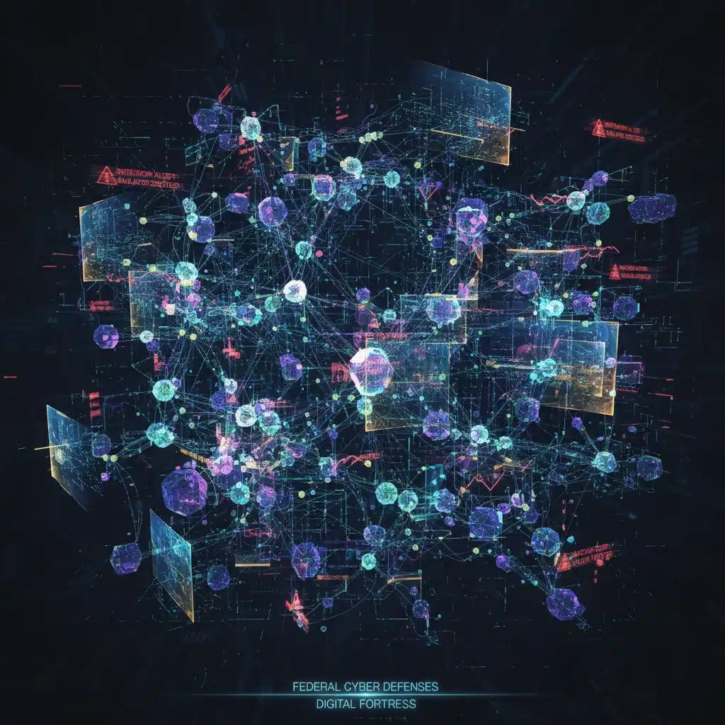 Abstract representation of secure federal digital networks with firewalls