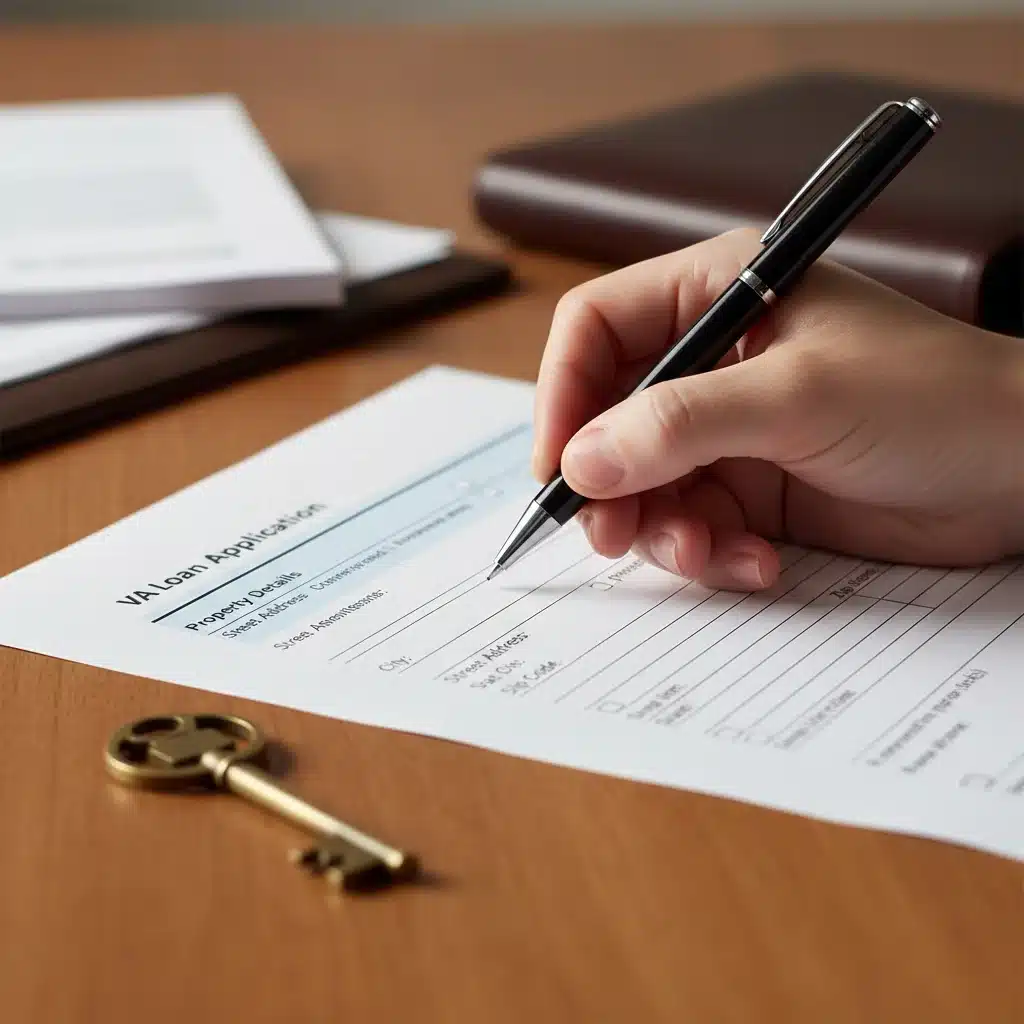 Hand filling out a VA loan application form, with a house key nearby, representing the path to veteran homeownership.
