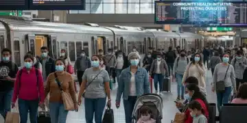 Diverse community wearing face masks to prevent respiratory illness spread