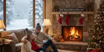 Family staying warm indoors with HEAP heating assistance