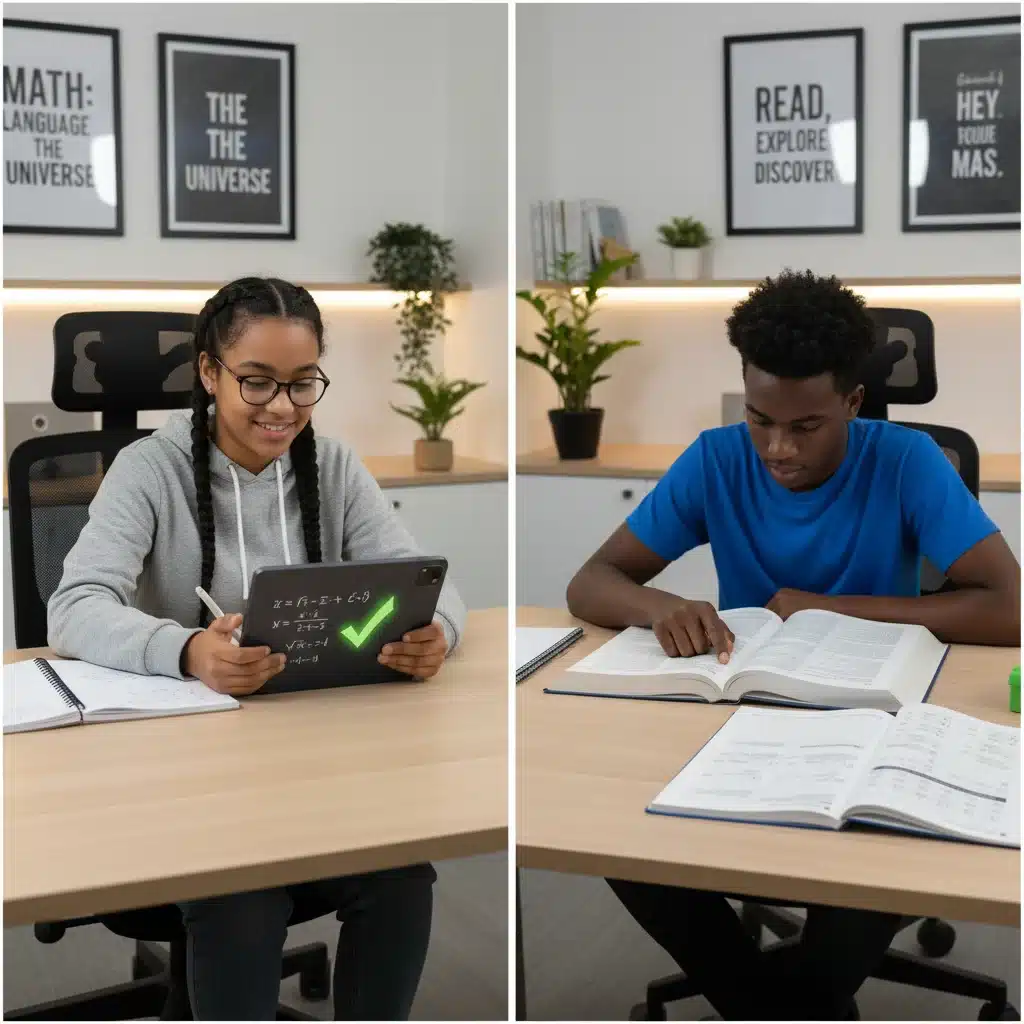 Students mastering SAT ACT math and reading comprehension sections