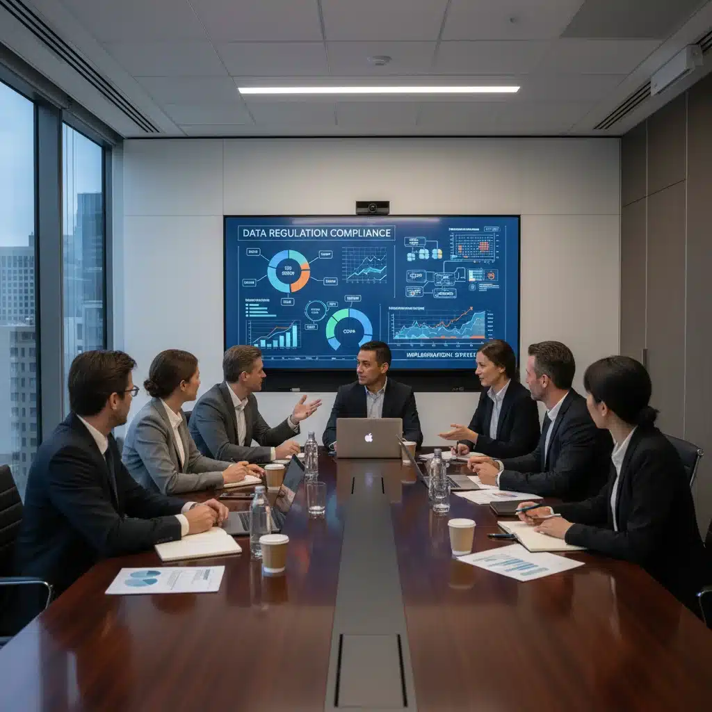 Business team discussing data privacy compliance strategies