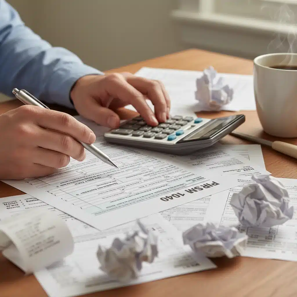 Person calculating Earned Income Tax Credit on tax forms
