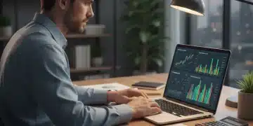 Determined person planning to reduce credit card debt on a laptop.