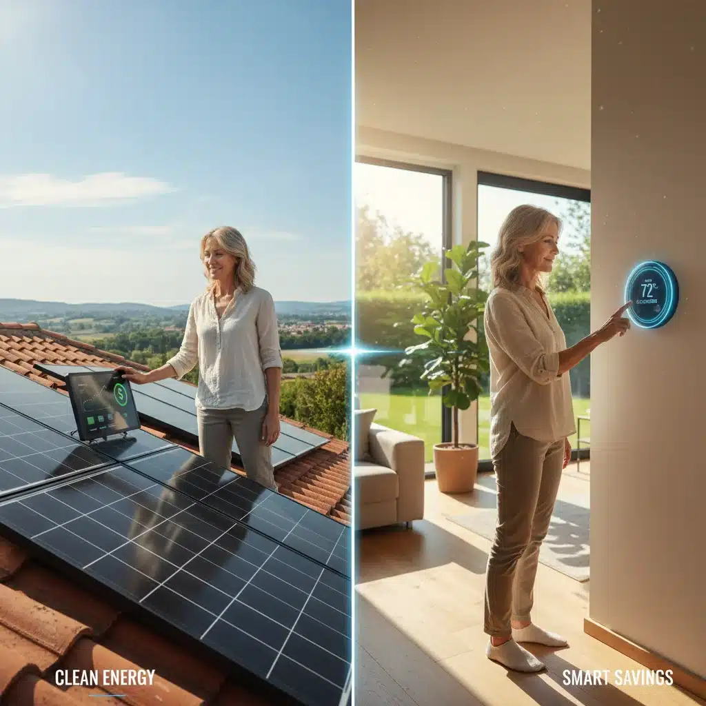 Homeowner installing solar panels on a roof, demonstrating renewable energy adoption for tax benefits.