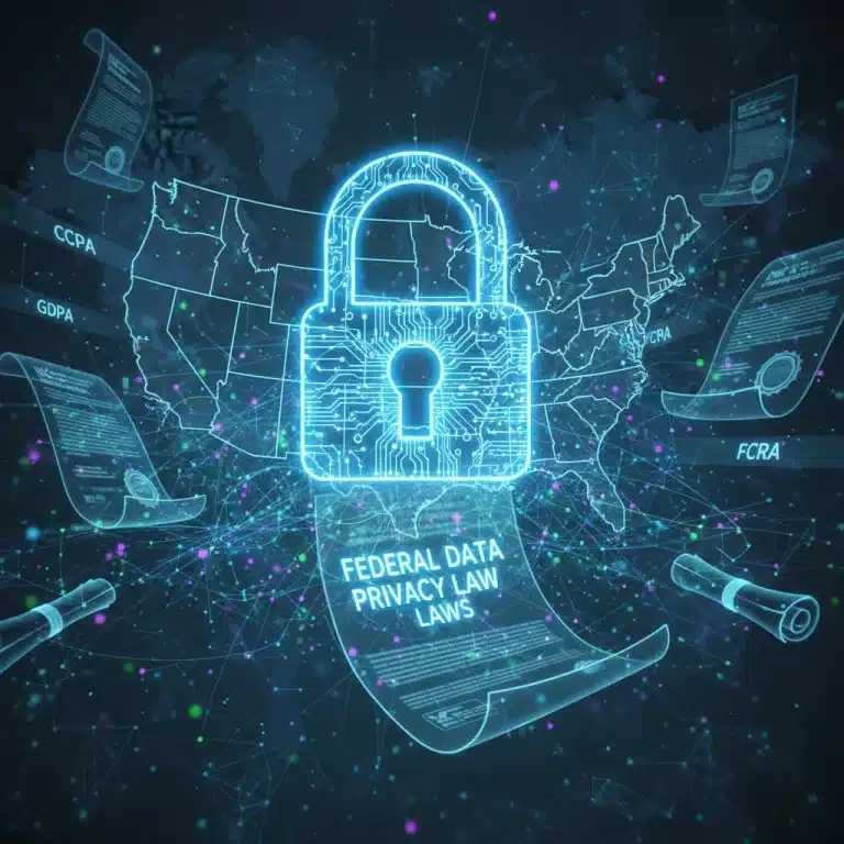 Digital lock over US map representing federal data privacy laws